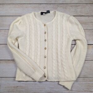 VTG Kenneth Stevens Women's M Cable Knit Button Front‎ Sweater cottage core boho
